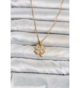 316L Çelik Zincir Gold Renk 4 Yapraklı Yonca Model Kadın Kolye TJ-BKO11080