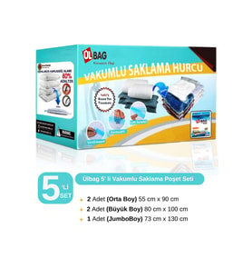 Vakumlu Saklama Torbası 5'li Set, Elbise ve Yorgan İçin Pratik Saklama