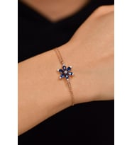Safir Taşlı Rose Lotus Çiçeği Gümüş Bileklik