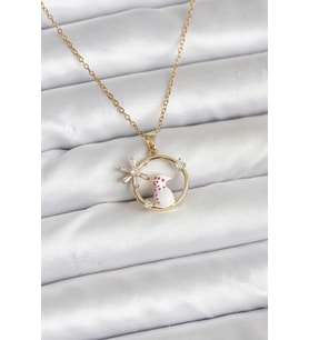 316L Çelik Zincir Gold Zirkon Taşlı Yılbaşı Temalı Kadın Kolye - TJ-BKO10704