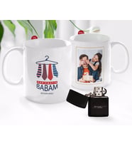 BK Gift Kişiye Özel Babalar Günü Hediyesi Fotoğraflı Kupa Bardak ve Benzinli Çakmak Seti-64 (Model 1)
