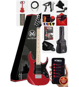 Maxword DE-150RD Maple Klavye HH Manyetik Yüksek Kaliteli Elektro Gitar Seti