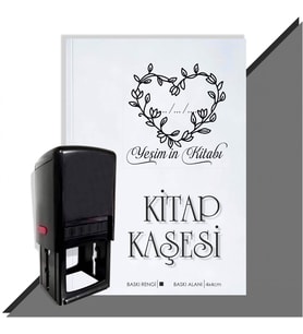 Kişiye Özel Kalp Sarmaşık 6 Tarihli Otomatik Kitap Kaşesi (Siyah)