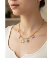 Çelik Gold Renkli Charm'lı Kolye - 25-clkk140