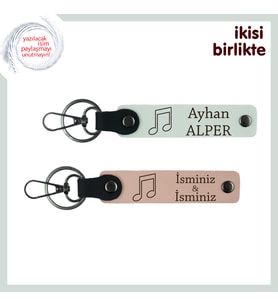 Nota Detaylı Deri Anahtarlık Seti, Müziğiyle Yürekleri Isıtanlara, Adını Yazdır, Beyaz-Yavru Ağzı