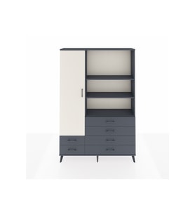 Arges Dolap 7 Raflı 6 Çekmeceli Tek Kapaklı  132x30x195 Antrasit-Aytaşı/Antrasit