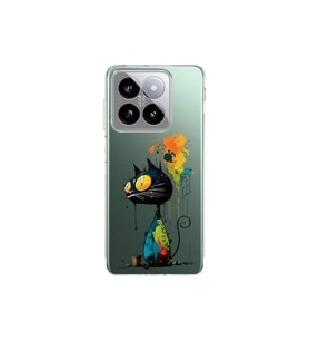 Xiaomi Mi 14 ile Uyumlu Splash Kedi Tasarımlı Şeffaf Silikon Kılıf
