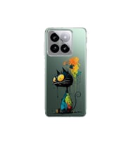 Xiaomi Mi 14 ile Uyumlu Splash Kedi Tasarımlı Şeffaf Silikon Kılıf