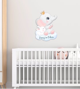 BK Gift Kişiye Özel Sevimli Fil ve Tavşan Tasarımlı Çocuk Odası Ahşap Duvar Süsü-3 (Beyaz)