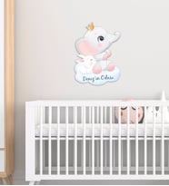 BK Gift Kişiye Özel Sevimli Fil ve Tavşan Tasarımlı Çocuk Odası Ahşap Duvar Süsü-3 (Beyaz)