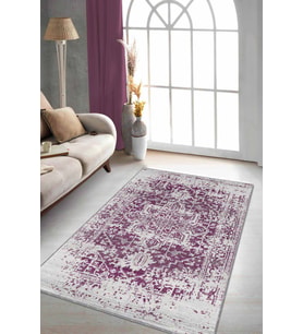 Fuşya Vintage Kaymaz Tabanlı Makinede Yıkanabilir Halı RV298 - 100 x 160 cm