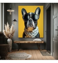 BANDANALI KÖPEK EV DUVAR SALON GÜZELLİK SALONU OFİS DÜKKAN DEKARASYON KANVAS TABLO (Akçaağaç)