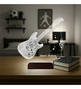 Luvivia Elektro Gitar Müzisyen Hediye Kişiye Özel 3D Lamba - Masa Gece Lambası