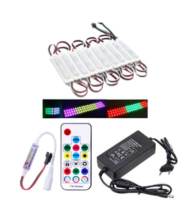 20 Adet 12V 3 Watt Argb Pixel Cob Modül 17 Tuşlu Sese ve Müziğe Duyarlı RF Kumandalı 5A Plastik Adap