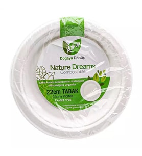 Roll-Up Nature Ekolojik Karton Kağıt Parti Tek Kullanımlık Tabak - 22 Cm. - 25 Adetlik 1 Paket