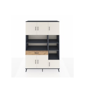 Hyperion Dolap 10 Raflı Tek Çekmeceli 6 Kapaklı 132x44x195 Antrasit-Aytaşı/Çam