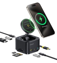 7in1 USB C Hub, 15W Qi2 Manyetik Kablosuz Şarj Standlı, 4K 60Hz HDMI, 100W PD Şarj, 10Gbps USB-A ve USB-C, SD/TF Kart Okuyucu, MacBook, iPhone, iPad, Laptop Uyumlu, Siyah