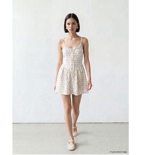 LCW Comfort Beyaz İp Askılı Çiçekli Korseli Mini Elbise