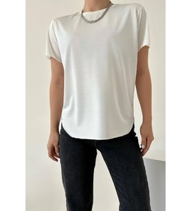 Kadın Ekru %100 Modal Lazerkesim T-Shirt