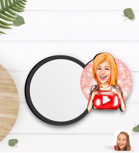 BK Gift Kişiye Özel Kadın Youtuber Karikatürlü Ahşap Bardak Altlığı-1