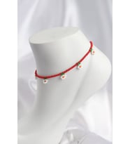 Kırmızı Renk Boncuklu Papatya Motifli Halhal - TJ-HH1664