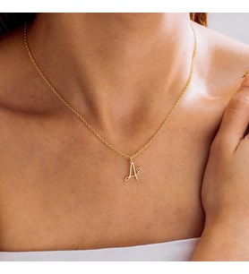 Kişiye Özel 925 Ayar Gümüş Mini Kalp Detaylı Harf Kolye (Gold)