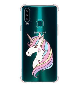 Samsung Galaxy  A20s Uyumlu Köşe Korumalı Antişok Kapak Unicorn Tasarımlı Şeffaf Silikon Kılıf