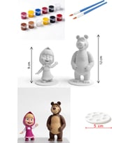 GUEN Masha ve Koca Ayı Tam Donanımlı Boyama Seti - 3D Figür Etkinliğ (2 Figür, 12 Boya, 2 Fırça, 2 Palet, 1 Örnek Boyama Fotoğrafı)