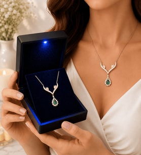 925 Ayar Gümüş Yeşil Damla Taşlı Tasarım Kadın Kolye - Premium Işıklı Hediye Kutusunda