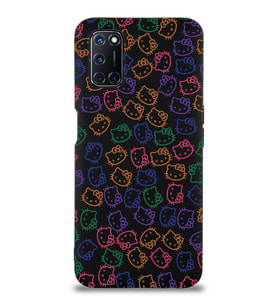 Oppo A52 Uyumlu Lansman Kılıf Hello Kitty Tasarımlı İçi Kadife Kapak-Siyah (Şeffaf)