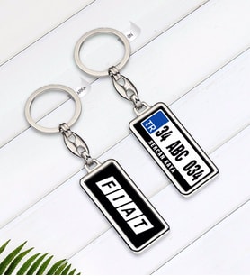BK Gift Kişiye Özel Plakalı FIAT Logolu Çift Taraflı Gümüş Krom Anahtarlık-3