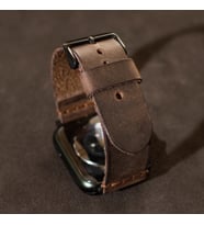 Apple Watch Uyumlu Deri Kordon / Kayış   42/44/45 Mm - Gerçek Deri / El Yapımı (Kestane)