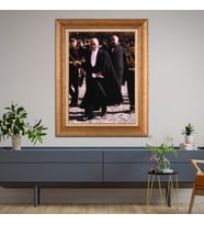 Altın Varaklı Çerçeveli Paspartulu Atatürk Tablo DC0870 (Gold)