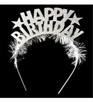 Tüylü Simli Happy Birthday Taç (Gümüş)