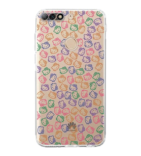 Huawei Y7 2018  Kamera korumalı Kapak Hello Kitty Tasarımlı  Şeffaf Kılıf