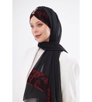 Bordo Taşlı Arkadan Bağlamalı Şal Şifon Çiçek Desenli 2319_16