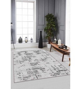 Gri Vintage Kaymaz Tabanlı Makinede Yıkanabilir Halı DR002 - 100 x 160 cm