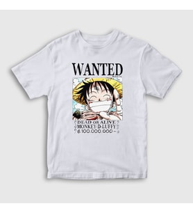 Presmono Unisex Çocuk Beyaz Wanted Anime One Piece T-Shirt 136169tt