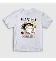 Presmono Unisex Çocuk Beyaz Wanted Anime One Piece T-Shirt 136169tt
