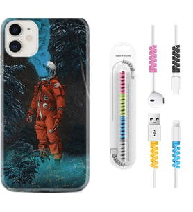 Apple iPhone 11 12 13 Mini Kılıf Kablo Koruma Spiral Silikon Astronot Smoke 1769