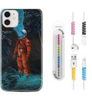 Apple iPhone 11 12 13 Mini Kılıf Kablo Koruma Spiral Silikon Astronot Smoke 1769