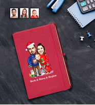 Kişiye Özel Yılbaşı Aile Karikatürlü Kırmızı Defter Model-3