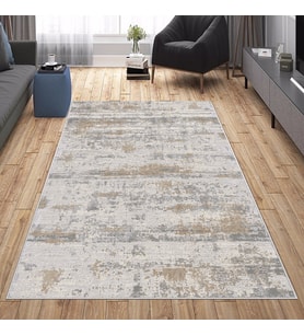 Krem Abstract Desen Yıkanabilir Kaymaz Taban Leke Tutmaz Modern Salon Halısı ve Yolluk (Bej)