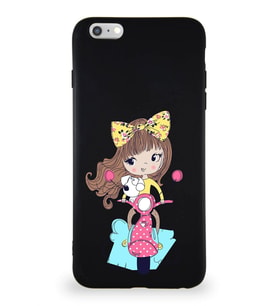 Apple iPhone 6 Plus Soft Premier Kapak Vespagirl Tasarımlı Silikon Kılıf - Siyah (Şeffaf)
