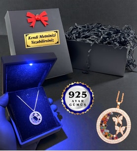 Işıklı Kutusunda 925 Ayar Gümüş Kolye Kişiye Özel Kutusunda Farklı Kolye Seçenekleri (Model 6)