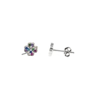 Multicolor Zirkon Taşlı Yonca Yaprağı Tasarım 925 Ayar Gümüş Kadın Küpe (Üç Renkli Mavi)