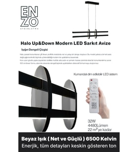 Halo Silver Lineer LED Sarkıt Avize – Kumandalı Dim Edilebilir – Yukarı & Aşağı Işık