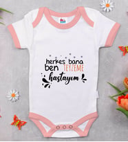 BK Kids Herkes Bana Ben Teyzeme Hastayım Tasarımlı Pembe Bebek Body Zıbın-1