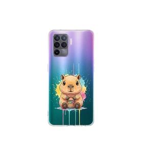 Oppo Reno 5 Lite ile Uyumlu Splash Kapibara Tasarımlı Şeffaf Silikon Kılıf