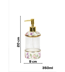 Porsima 3127-1 Gold Kapaklı Porselen Ve Cam Sıvı Sabunluk Çiçek Desenli Ve Şeffaf Tasarım 350 Ml Gold